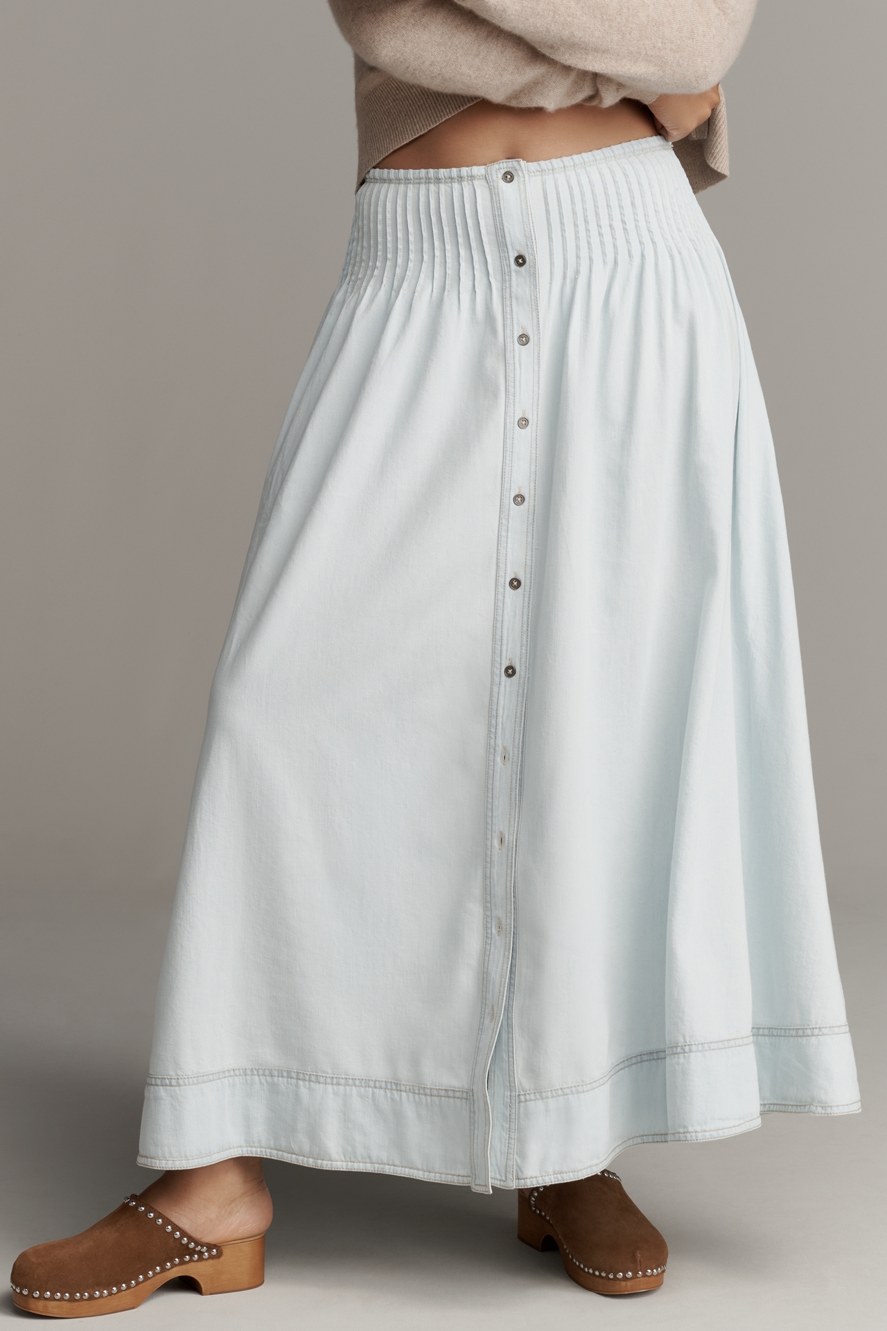 Pilcro Pintuck Basque-Waist Denim Maxi Skirt