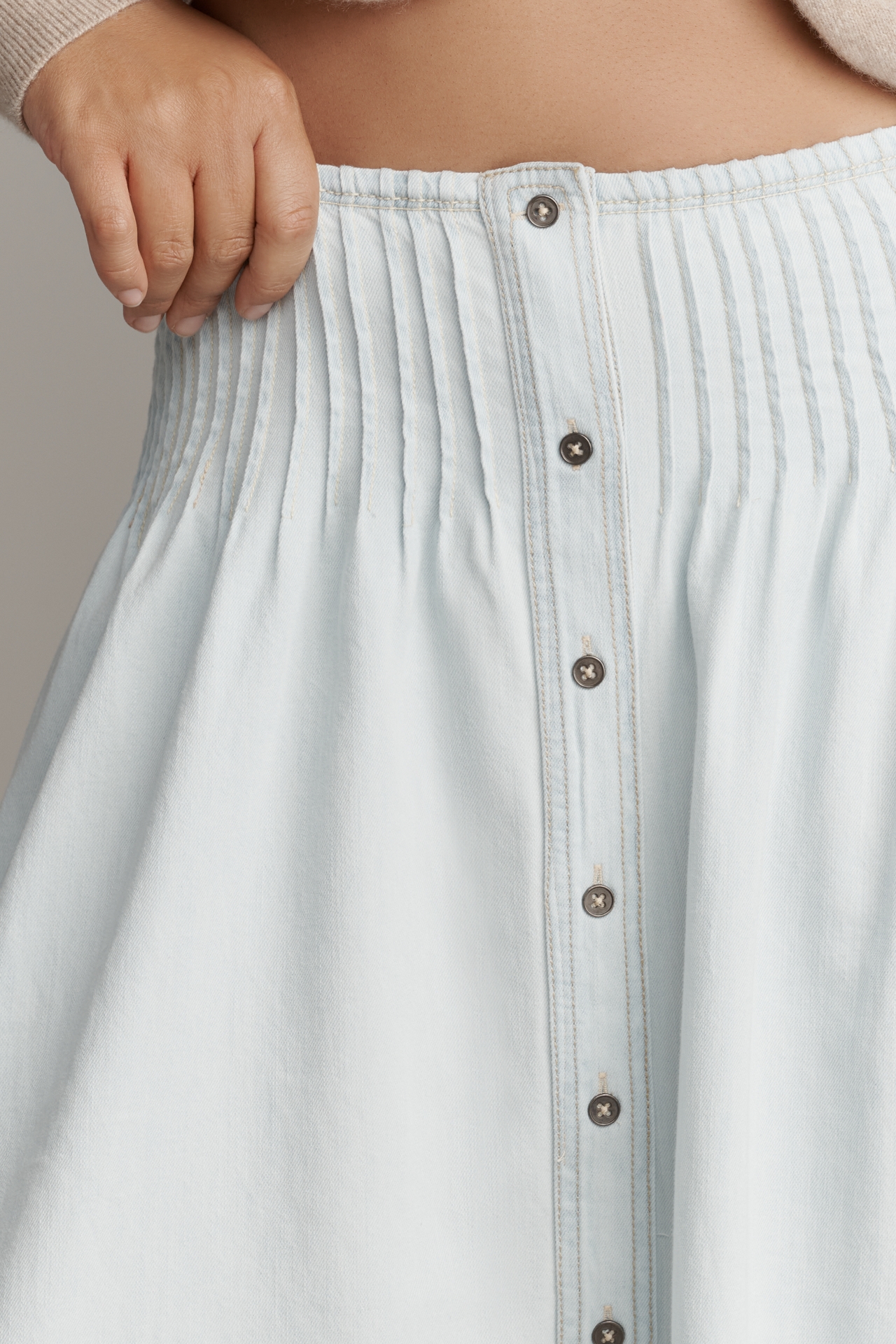 Pilcro Pintuck Basque-Waist Denim Maxi Skirt