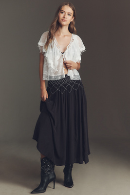 By Anthropologie Smocked Soft Midi Skirt In Black
