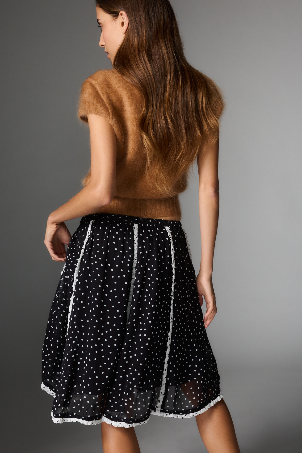 Maeve Seamed Chiffon Swing Knee-Length Skirt