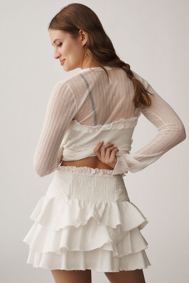 By Anthropologie Ruffled Denim Mini Skirt #3