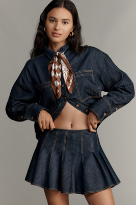 By Anthropologie Pleated Denim Mini Skirt