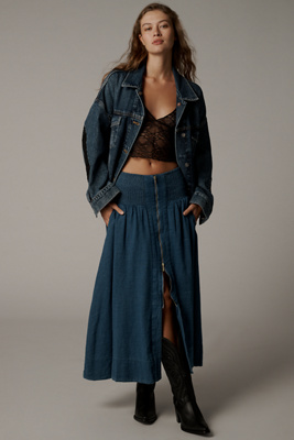 Maeve The Tommie Zip-front Midi Skirt In Blue