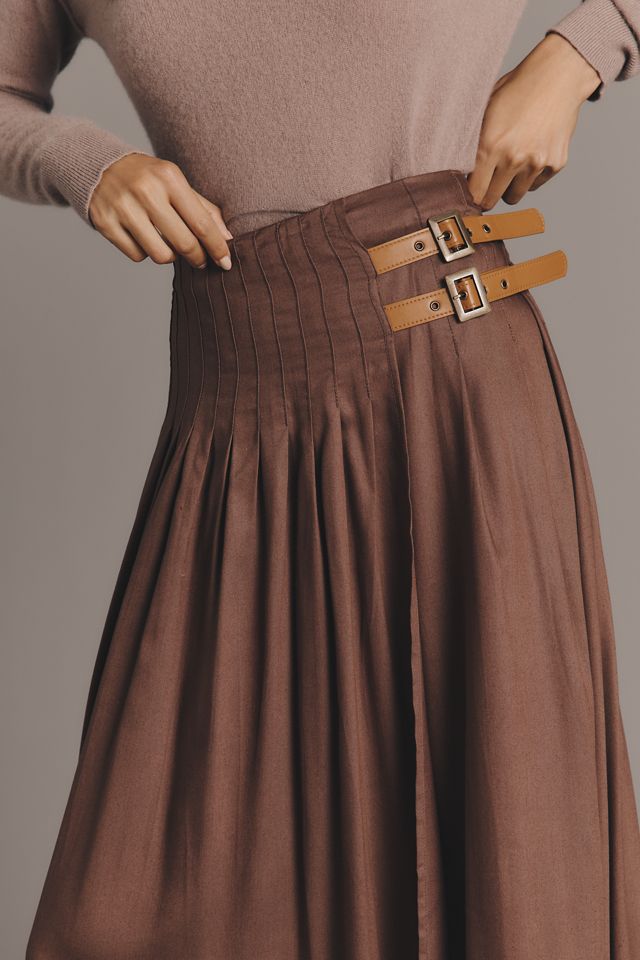 By Anthropologie Asymmetrischer plissierter Übergrößen-Maxirock #3