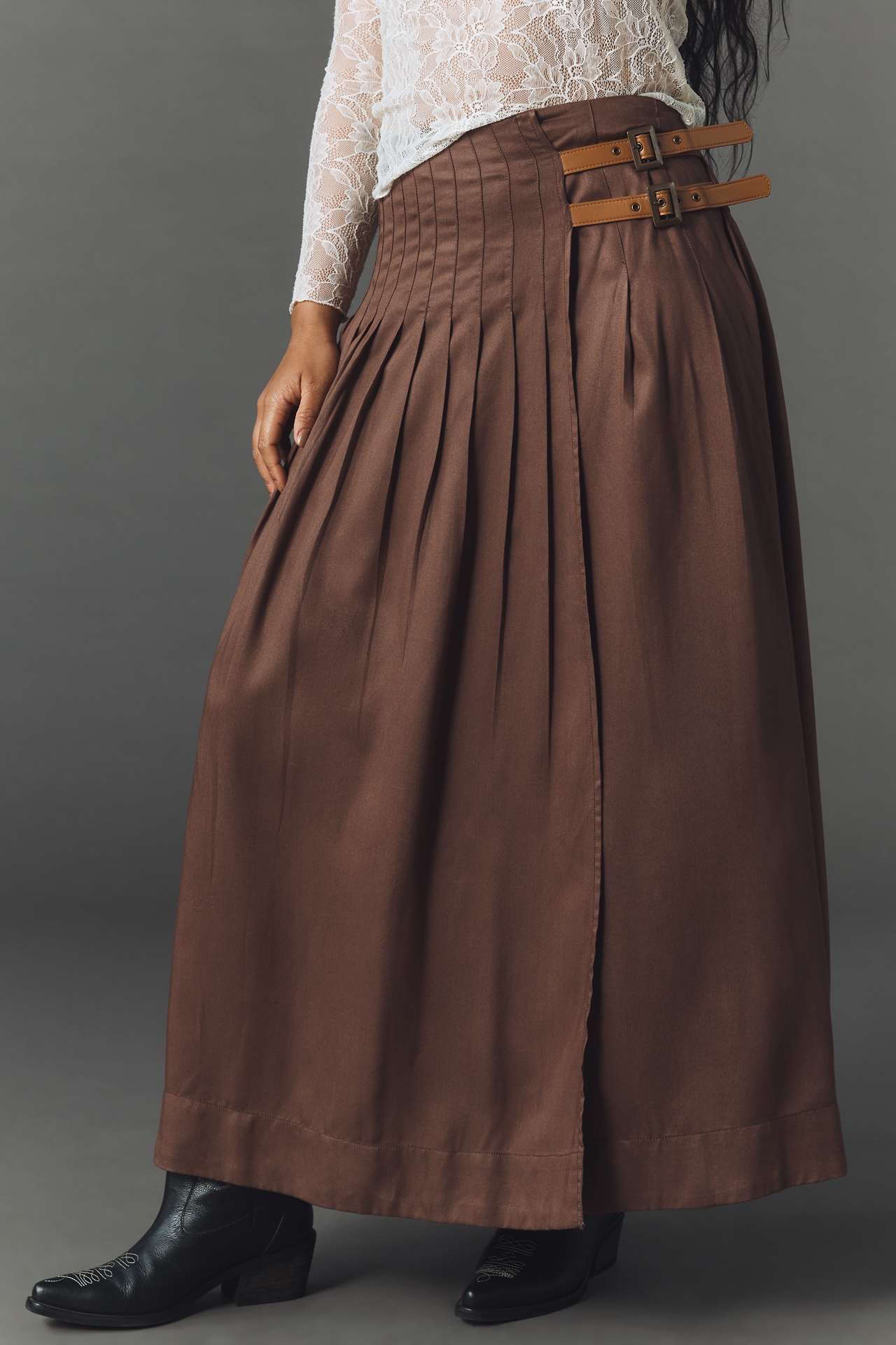 By Anthropologie Asymmetric Pleated Surplus Maxi Skirt