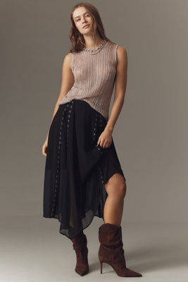 By Anthropologie Hook-and-eye Sheer Midi Skirt In Black