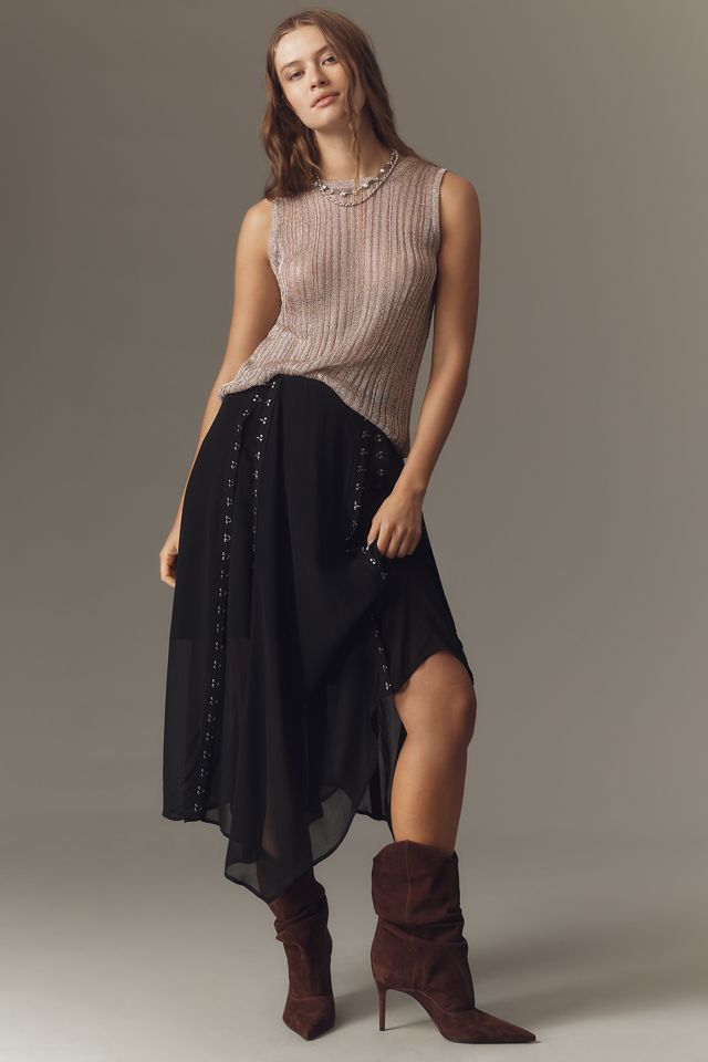 By Anthropologie Hook-and-Eye Sheer Midi Skirt
