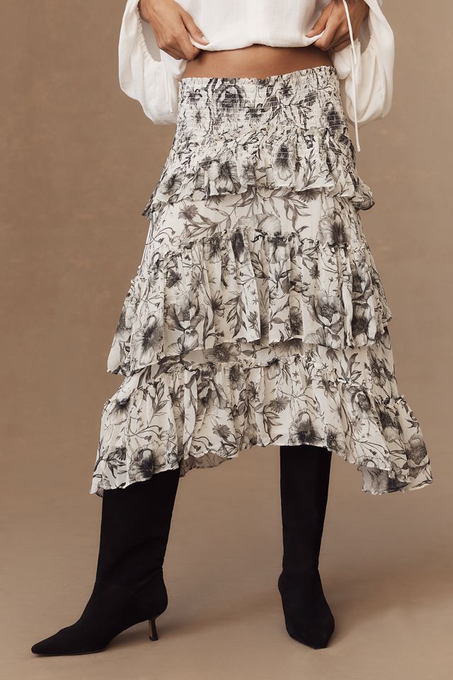 By Anthropologie Smocked Tiered Midi Skirt #1