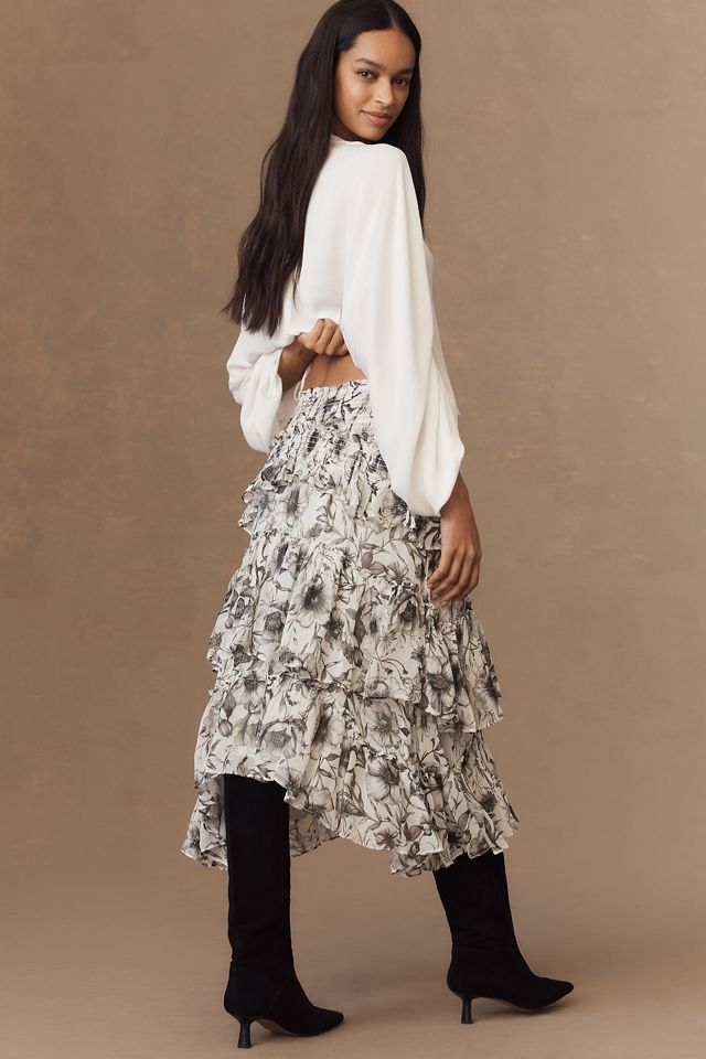 By Anthropologie Smocked Tiered Midi Skirt #4