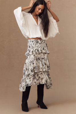 By Anthropologie Smocked Tiered Midi Skirt