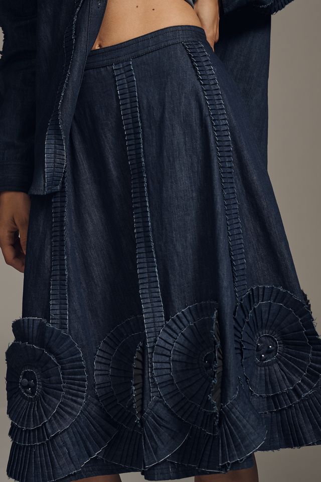 Pilcro Pleated Appliqué Denim Midi Skirt #1