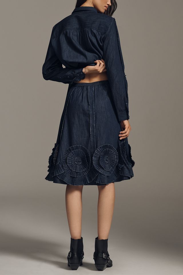 Pilcro Pleated Appliqué Denim Midi Skirt #2