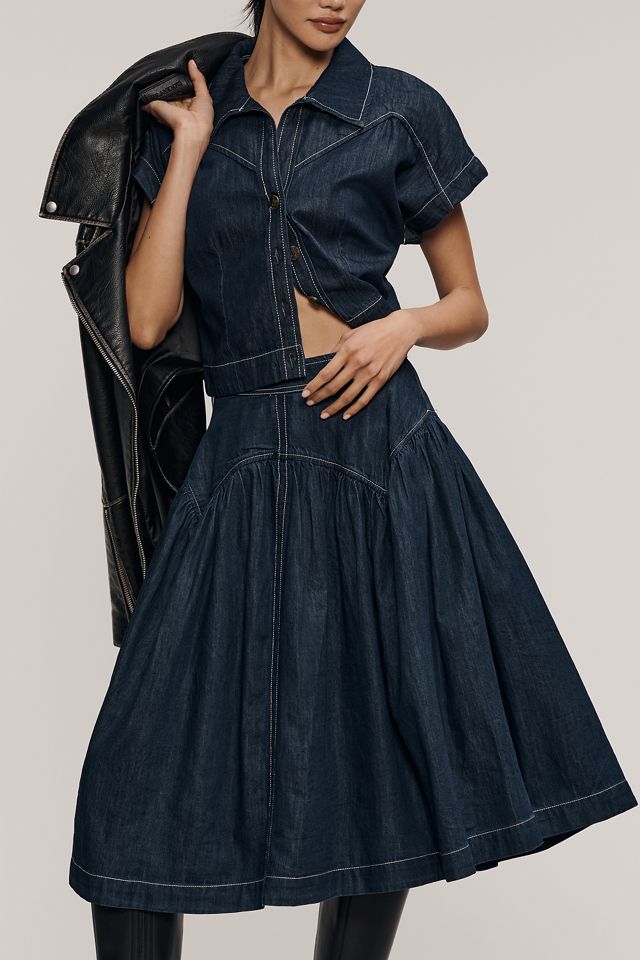 Maeve Yoked Denim Midi Skirt #1