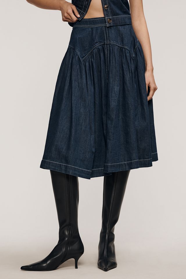 Maeve Yoked Denim Midi Skirt #2