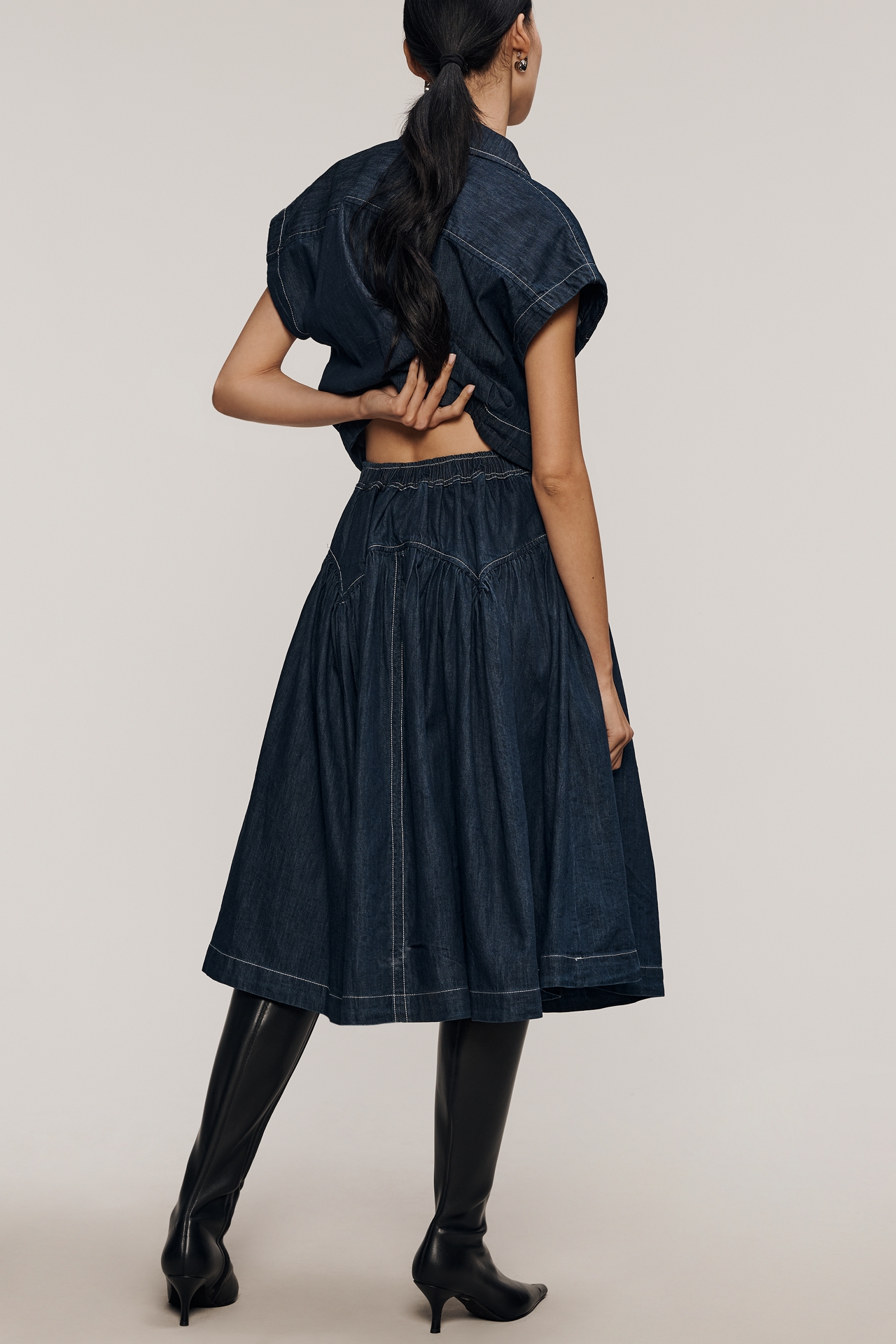 Maeve Yoked Denim Midi Skirt