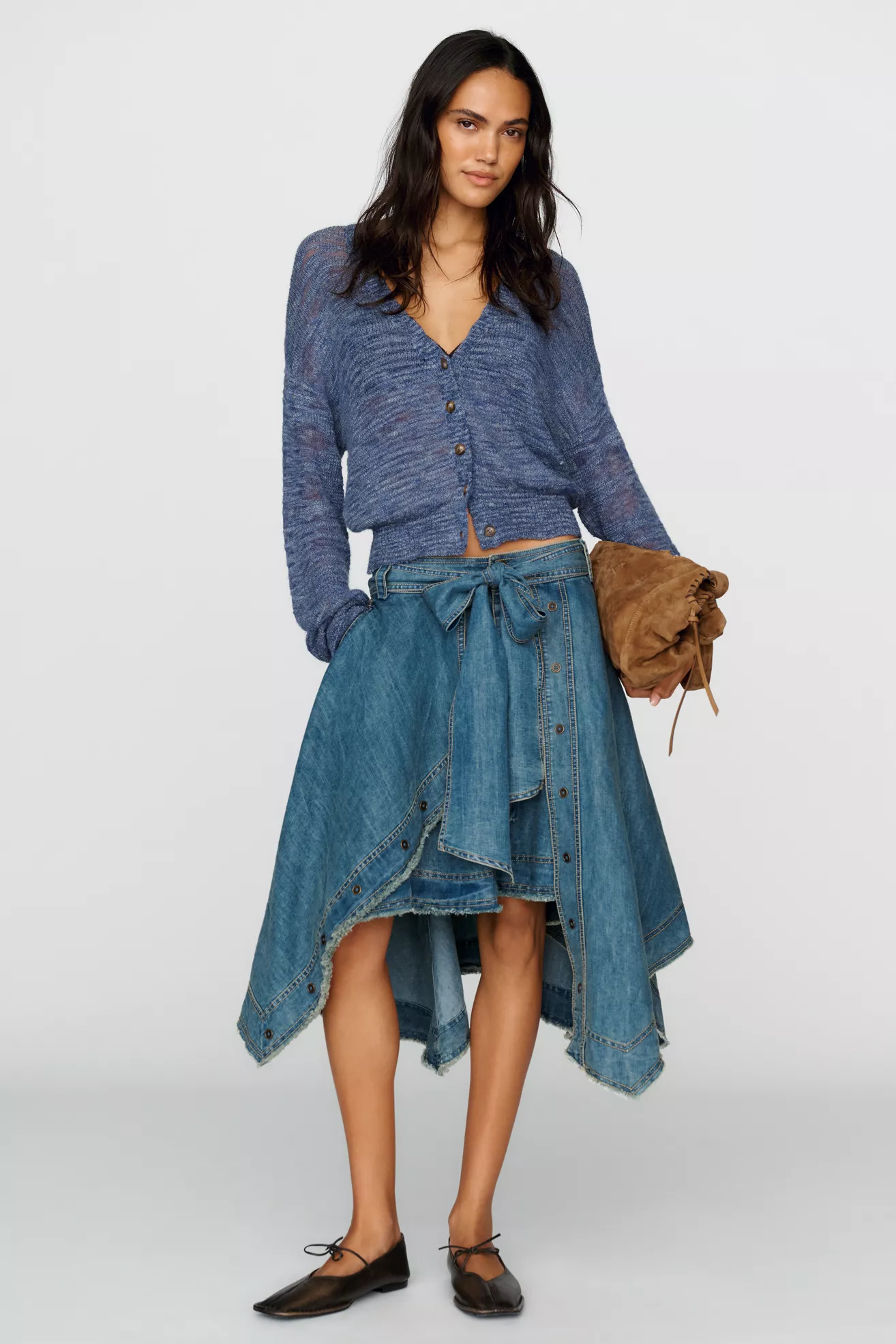 Pilcro Asymmetric Raw-Edge Tie-Waist Skirt