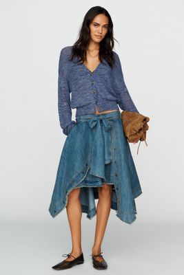 Pilcro Asymmetric Raw-Edge Tie-Waist Skirt