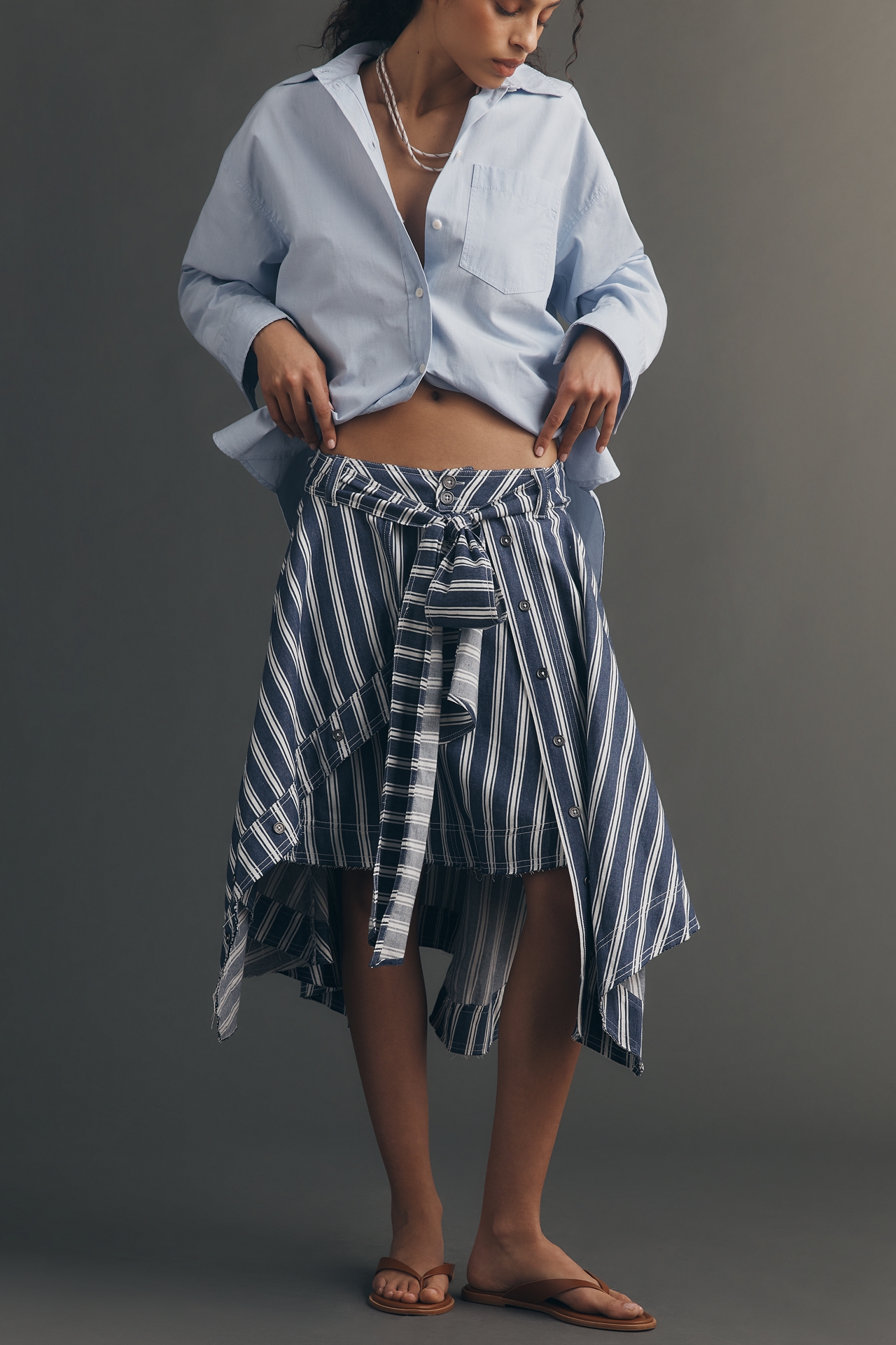 Pilcro Asymmetric Raw-Edge Tie-Waist Skirt