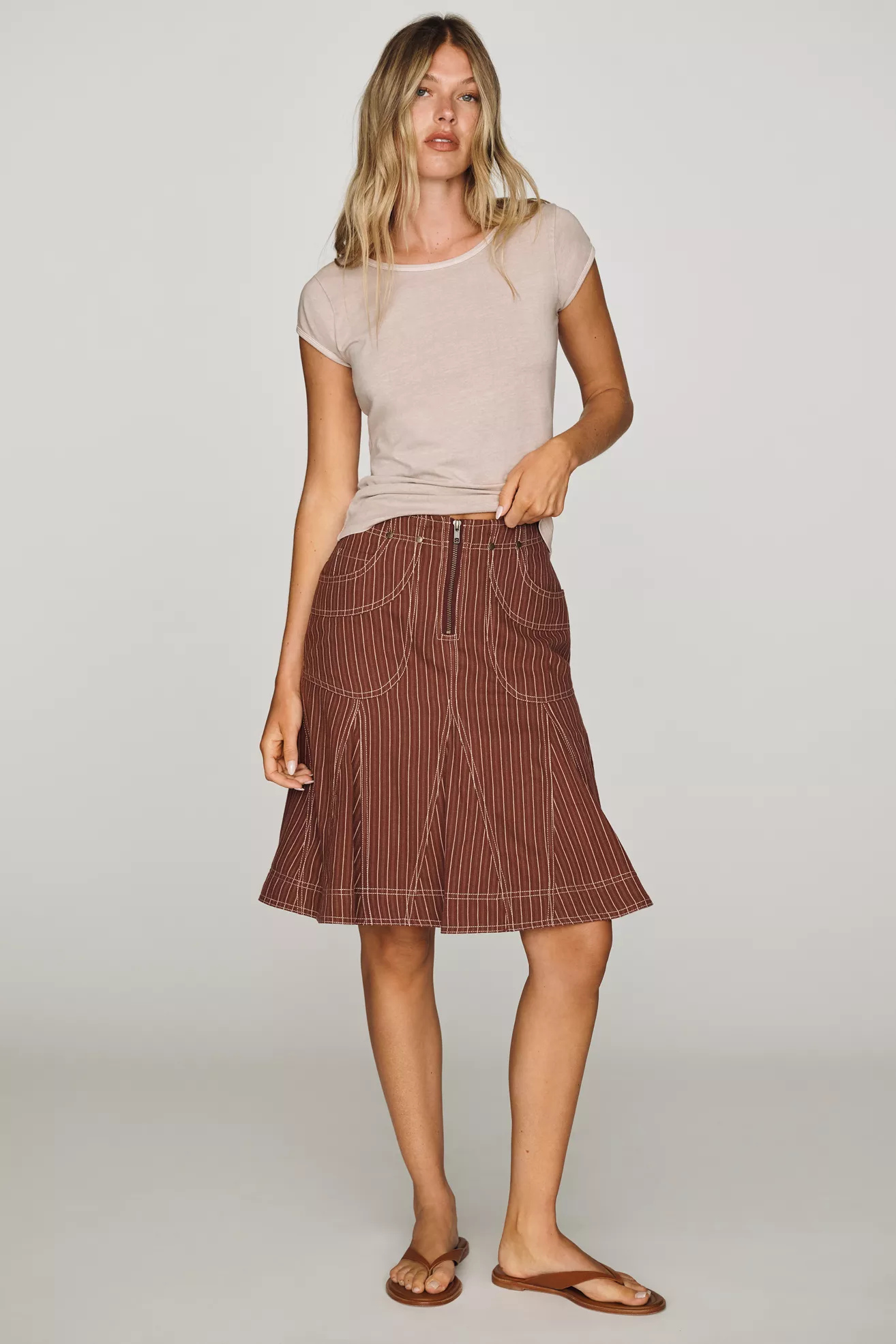 Pilcro Winona Fluted Denim Knee-Length Skirt