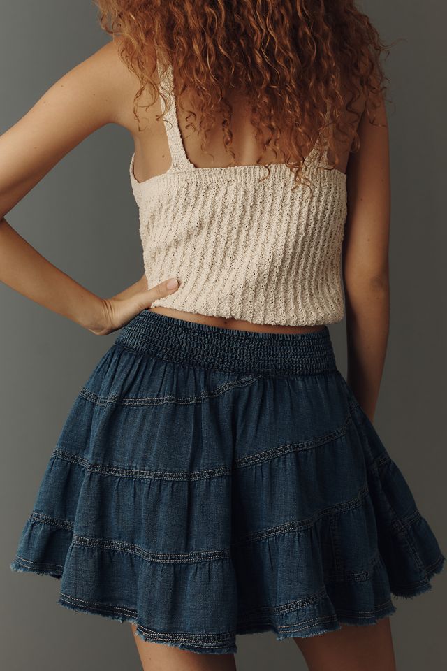 Pilcro Reese Smocked Mini Skirt in Cross-Weave Cotton #4