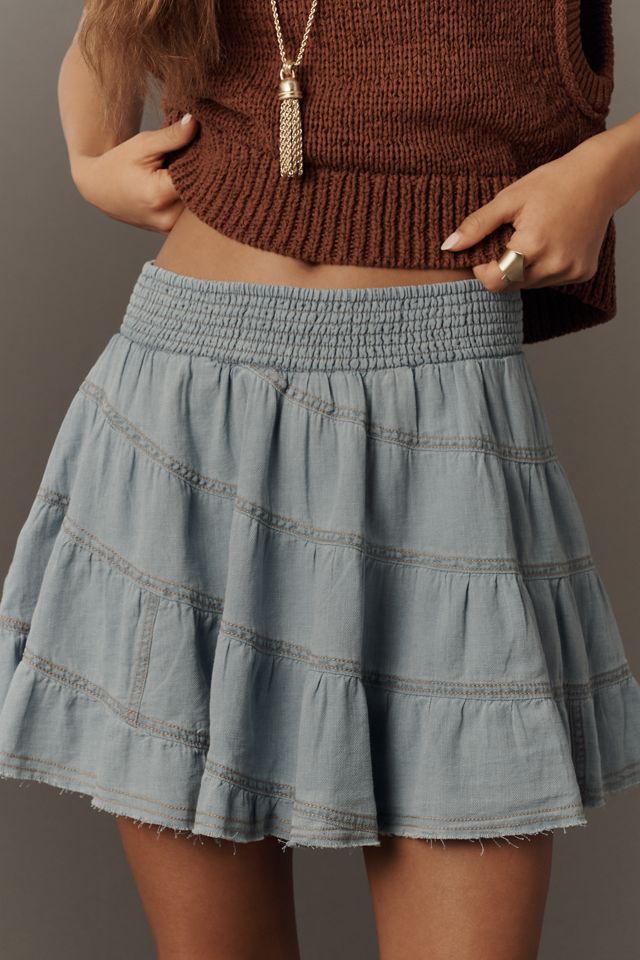 Pilcro Reese Smocked Mini Skirt in Cross-Weave Cotton #1