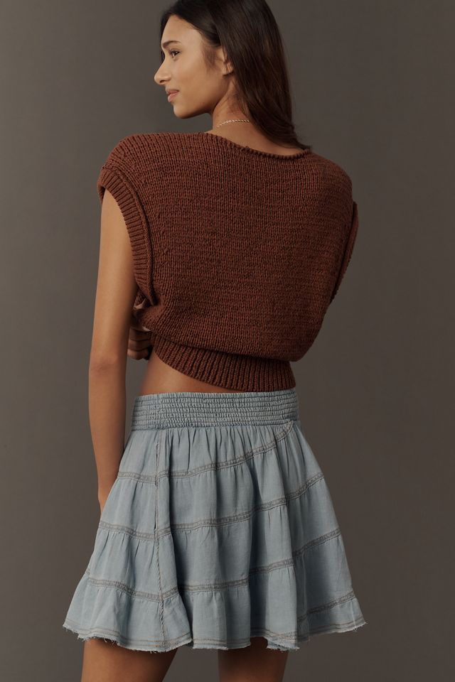 Pilcro Reese Smocked Mini Skirt in Cross-Weave Cotton | Anthropologie