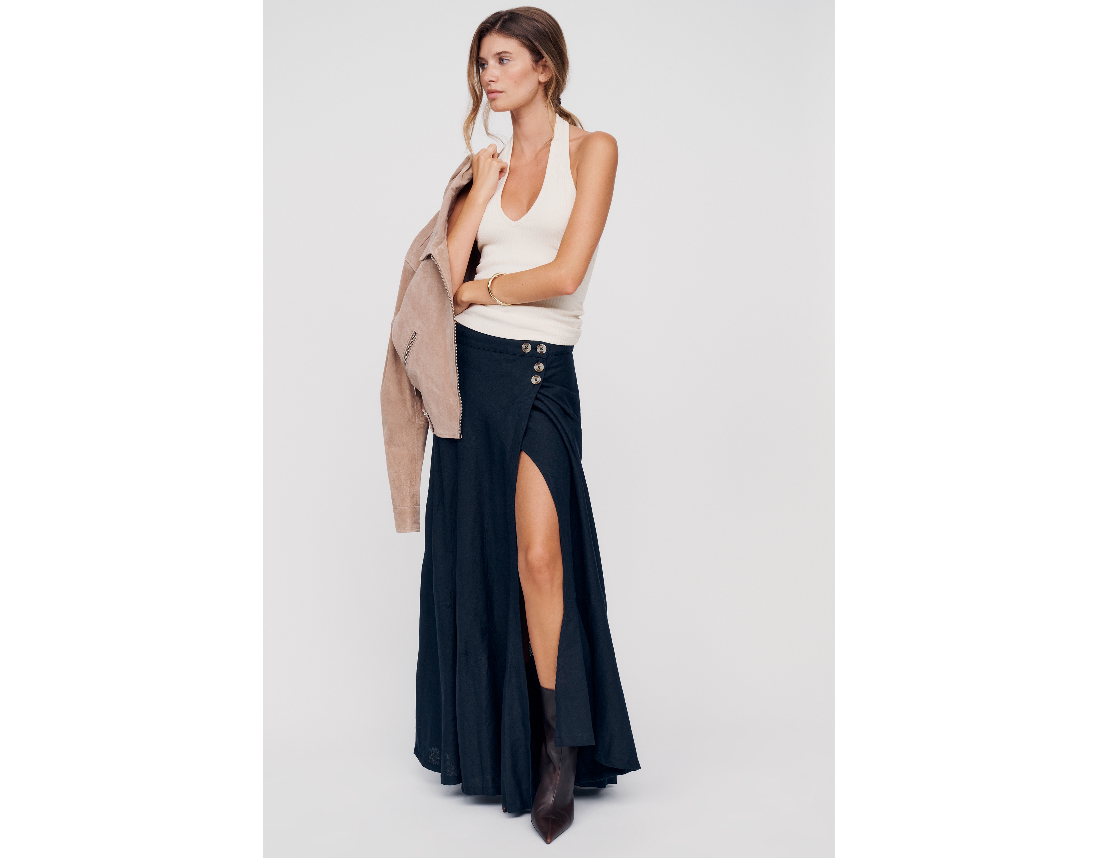 By Anthropologie Olivette Linen Cotton Maxi Skirt