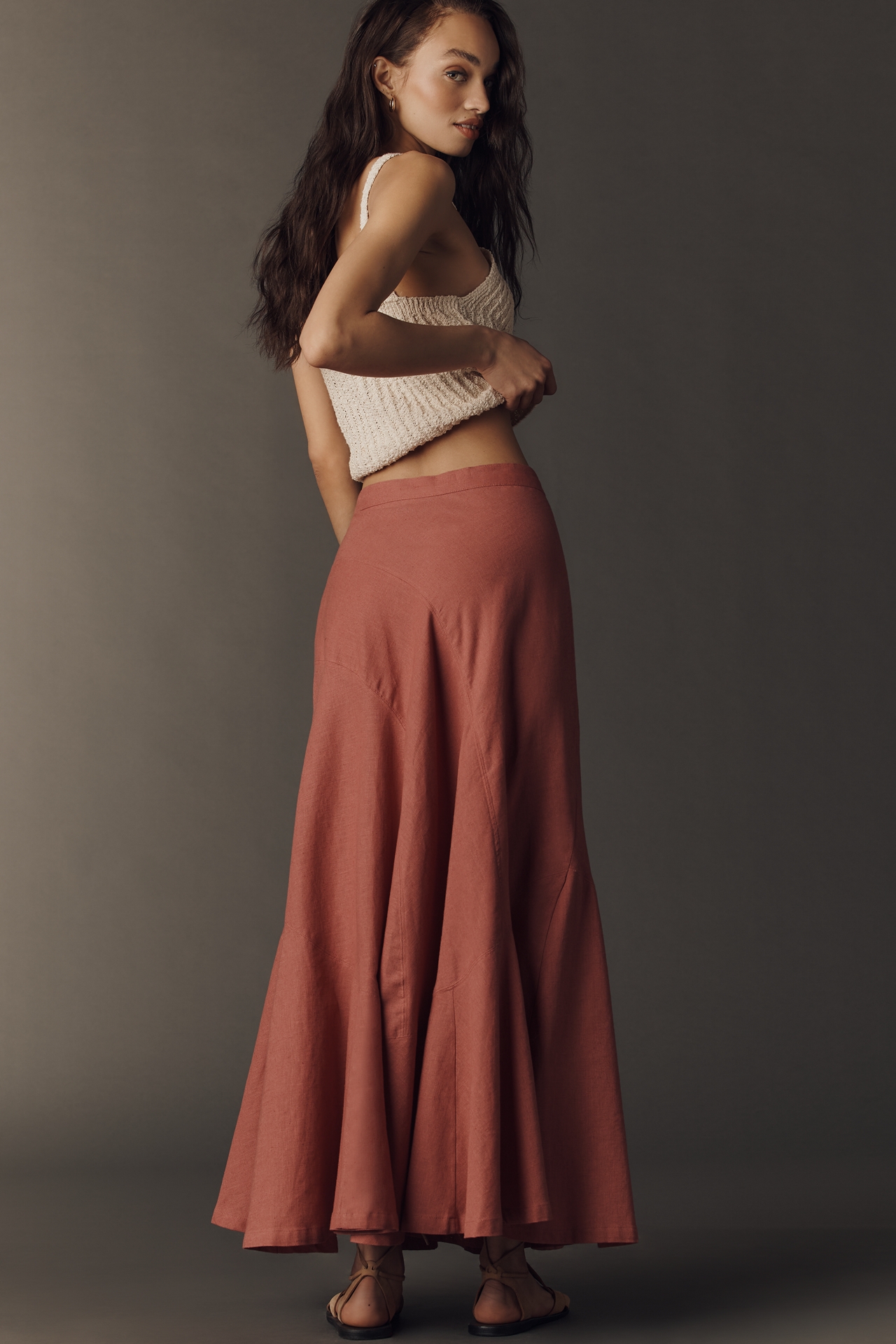 By Anthropologie Seamed Linen Wrap Skirt