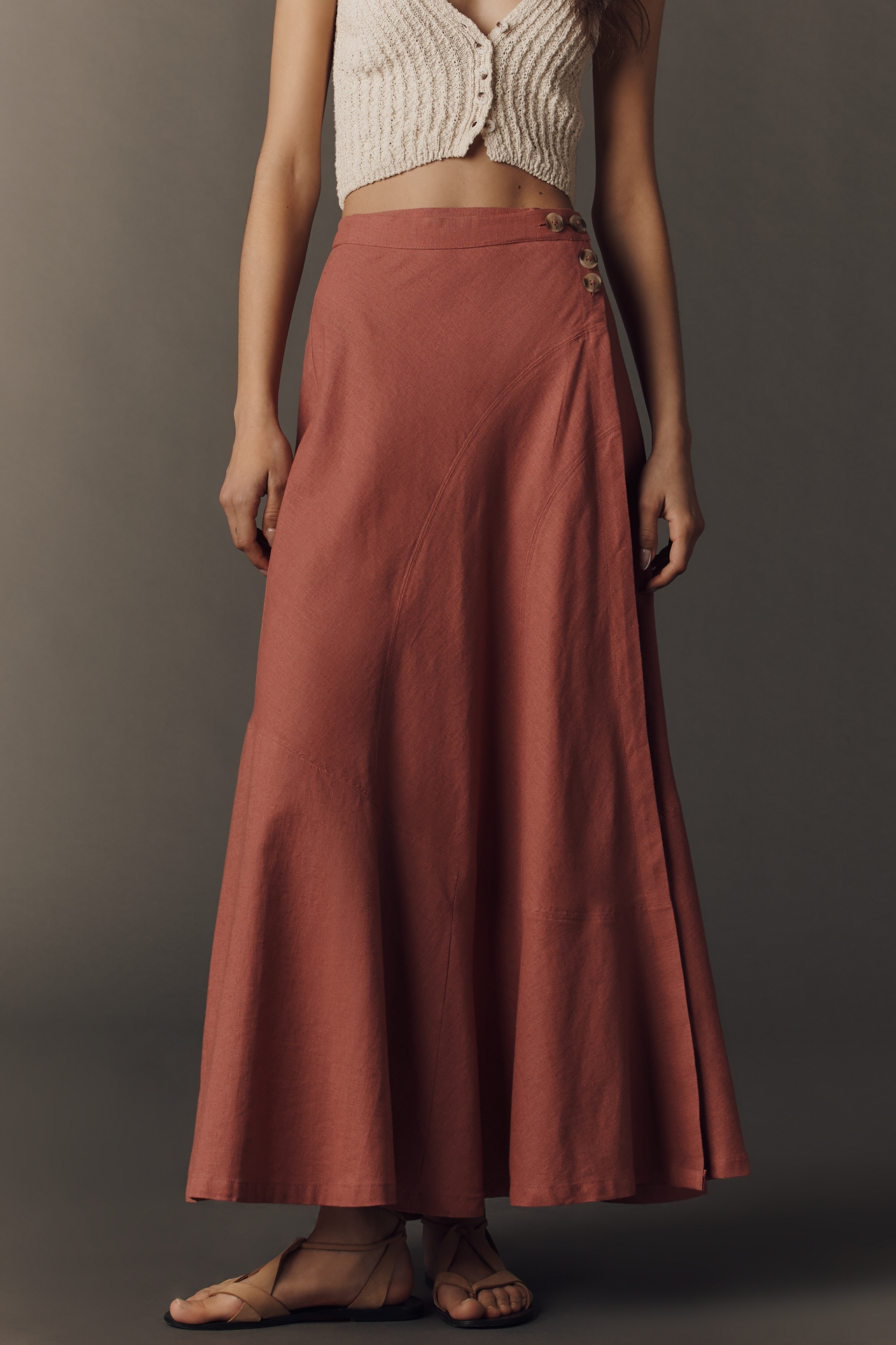 By Anthropologie Seamed Linen Wrap Skirt