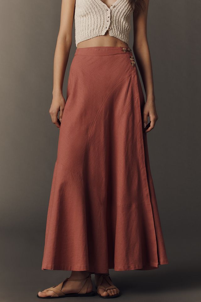 By Anthropologie Olivette Linen Cotton Maxi Skirt #2