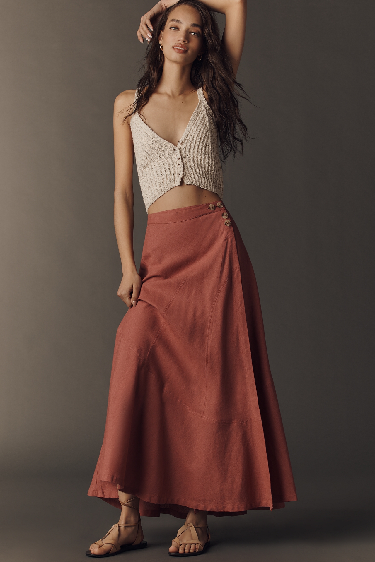 By Anthropologie Seamed Linen Wrap Skirt