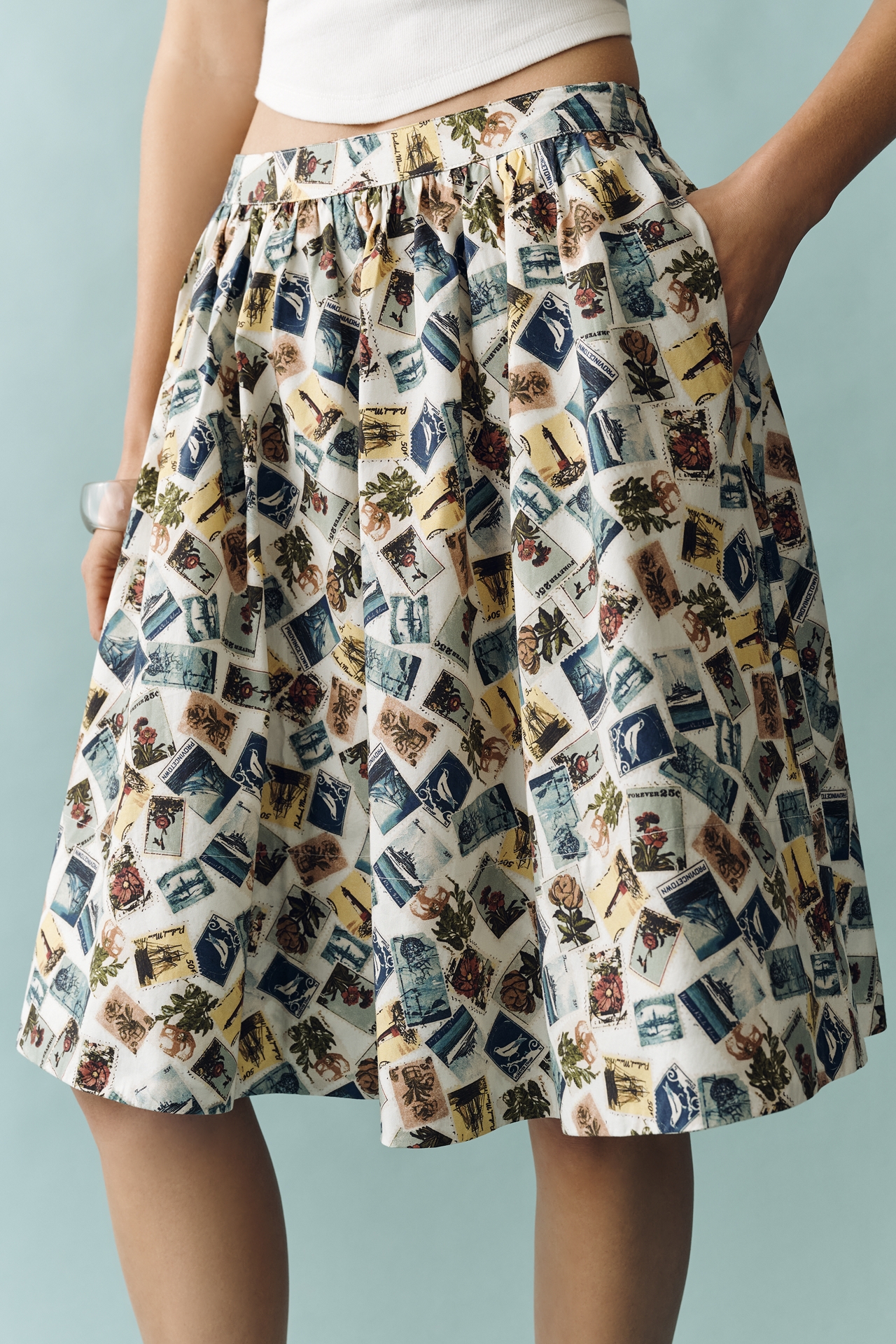 Jacie Poplin Printed Midi Skirt by Maeve