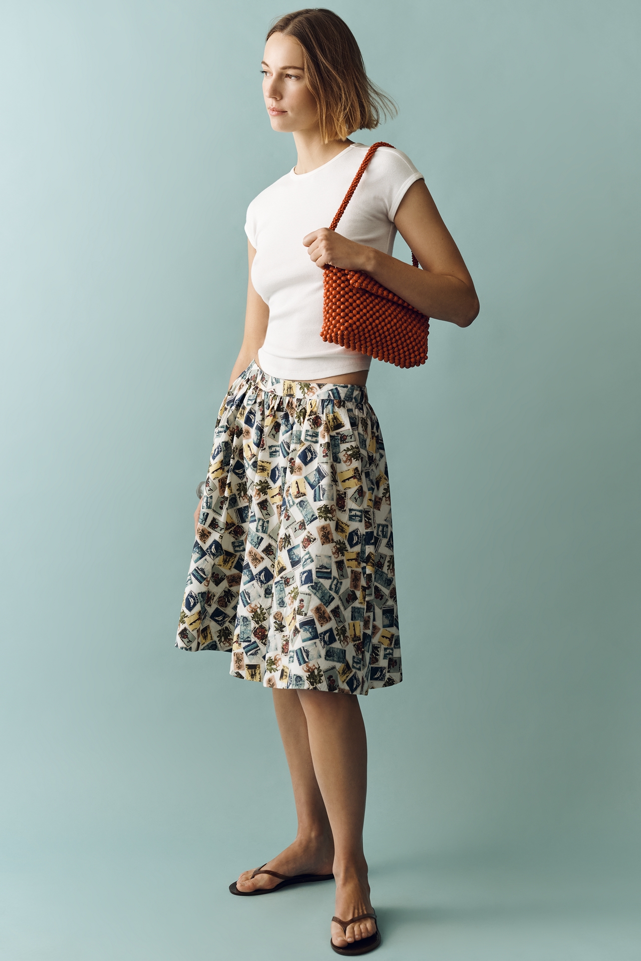 Jacie Poplin Printed Midi Skirt by Maeve