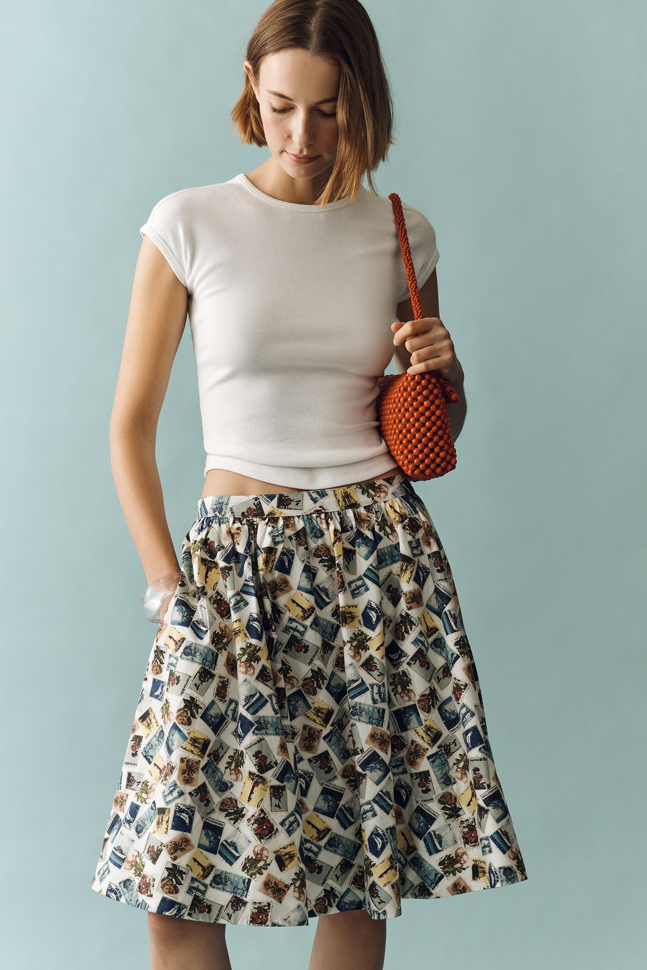 Jacie Poplin Printed Midi Skirt by Maeve
