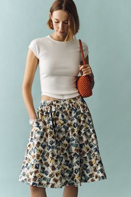 Jacie Poplin Printed Midi Skirt by Maeve