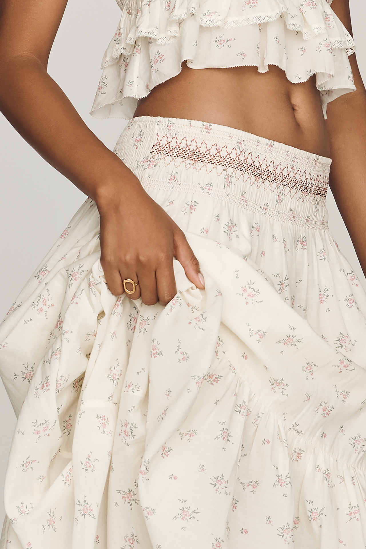 By Anthropologie Smocked Tiered Maxi Skirt