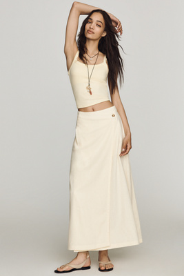 Cotton Linen Wrap Maxi Skirt