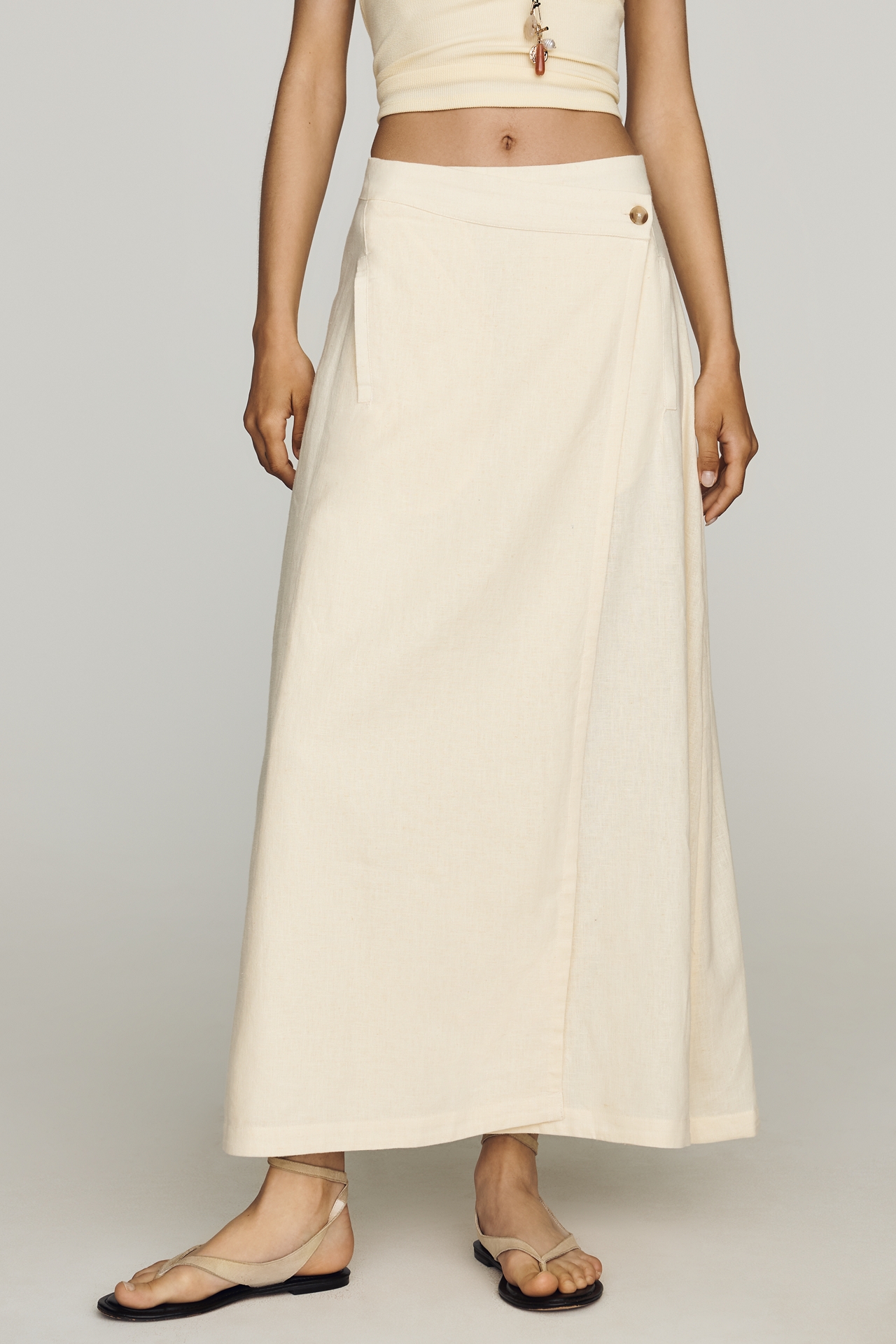 By Anthropologie Cotton Linen Wrap Maxi Skirt