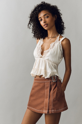 Pilcro Belted Wrap Mini Skirt In Brown