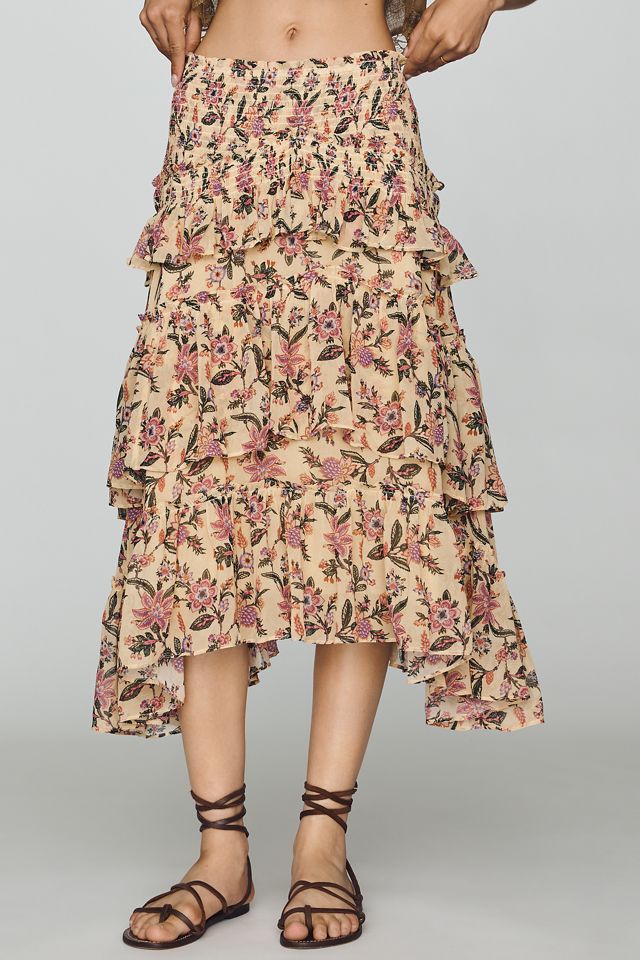 By Anthropologie Boho Smocked Tiered Midi Skirt #1