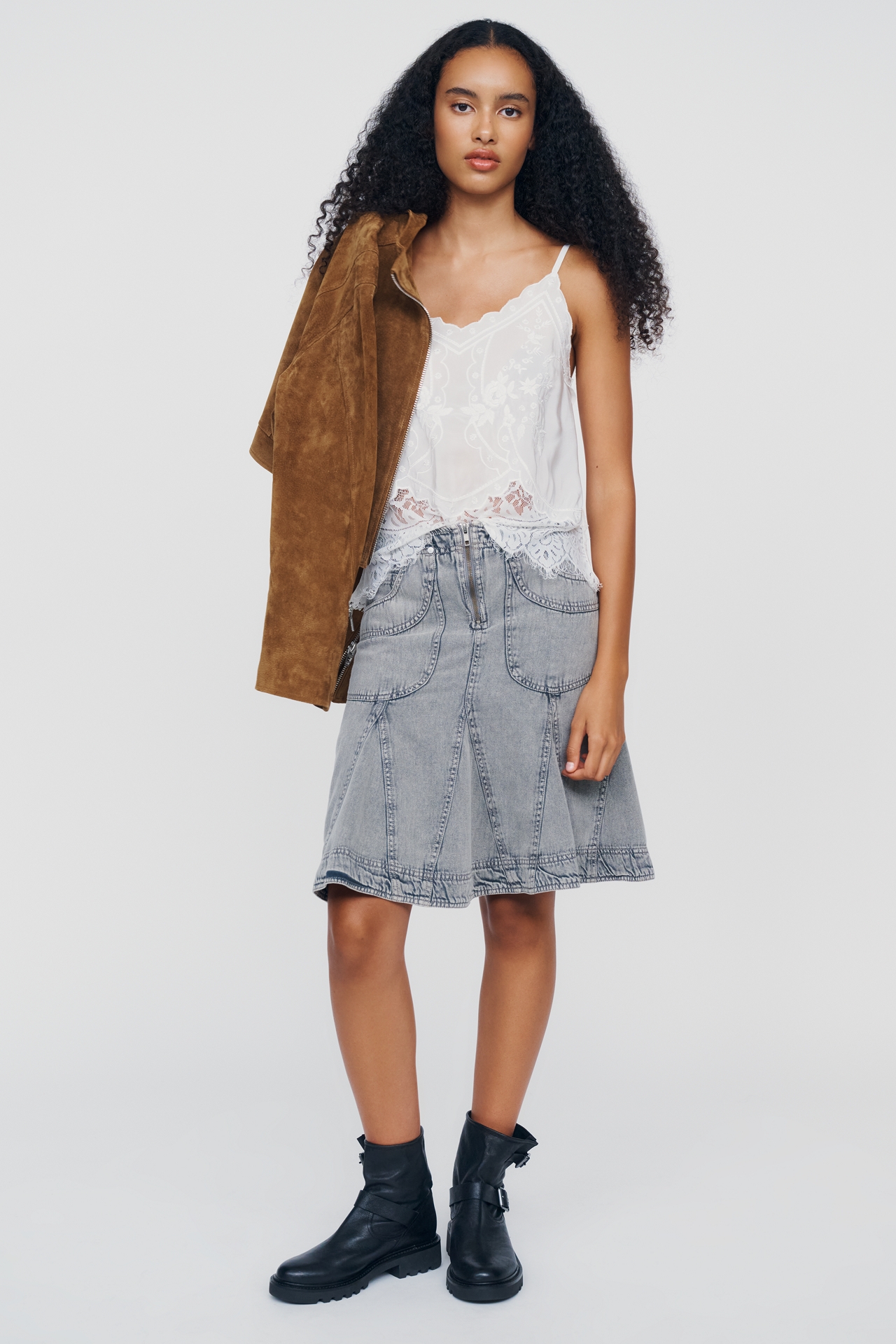 Pilcro Winona Fluted Denim Knee-Length Skirt