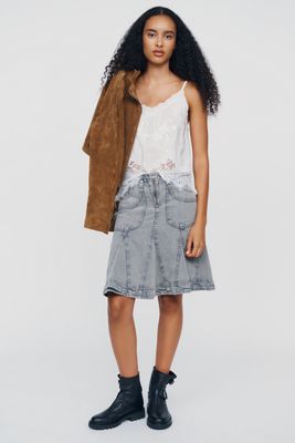 Pilcro Winona Fluted Denim Knee-Length Skirt