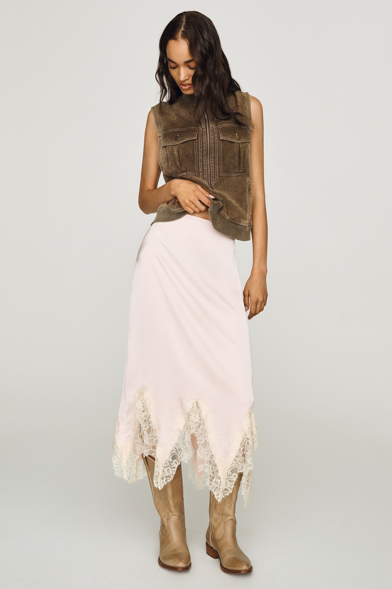 RMN Lucia Satin Midi Skirt