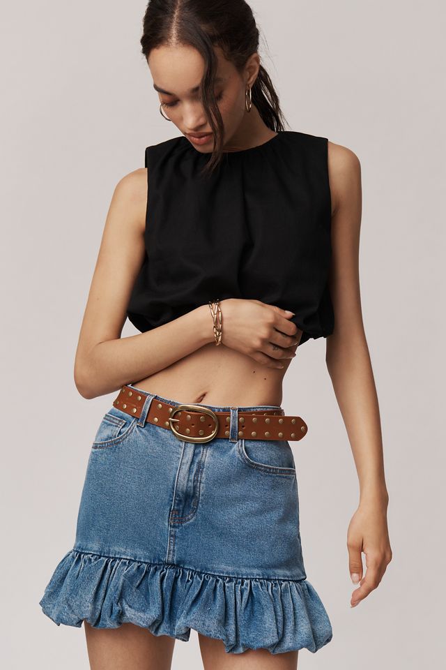 Siempre Naomi Denim Bubble-Hem Mini Skirt #2