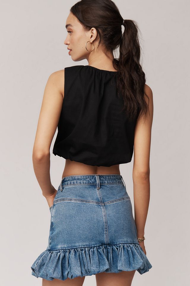 Siempre Naomi Denim Bubble-Hem Mini Skirt #3