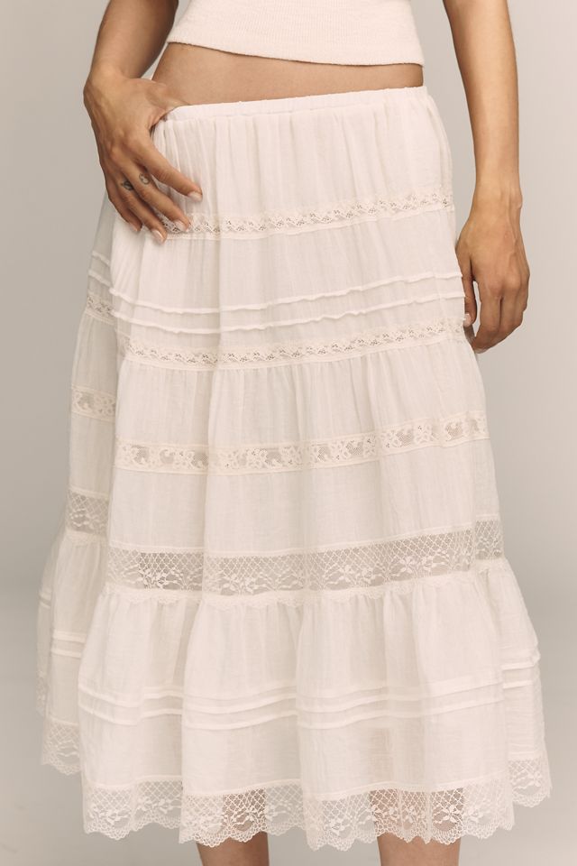 RAISONNEL Cotton Tiered Lace Midi Skirt | Anthropologie
