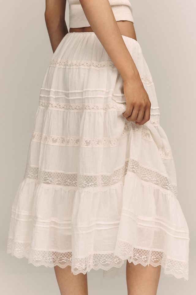 RAISONNEL Cotton Tiered Lace Midi Skirt | Anthropologie