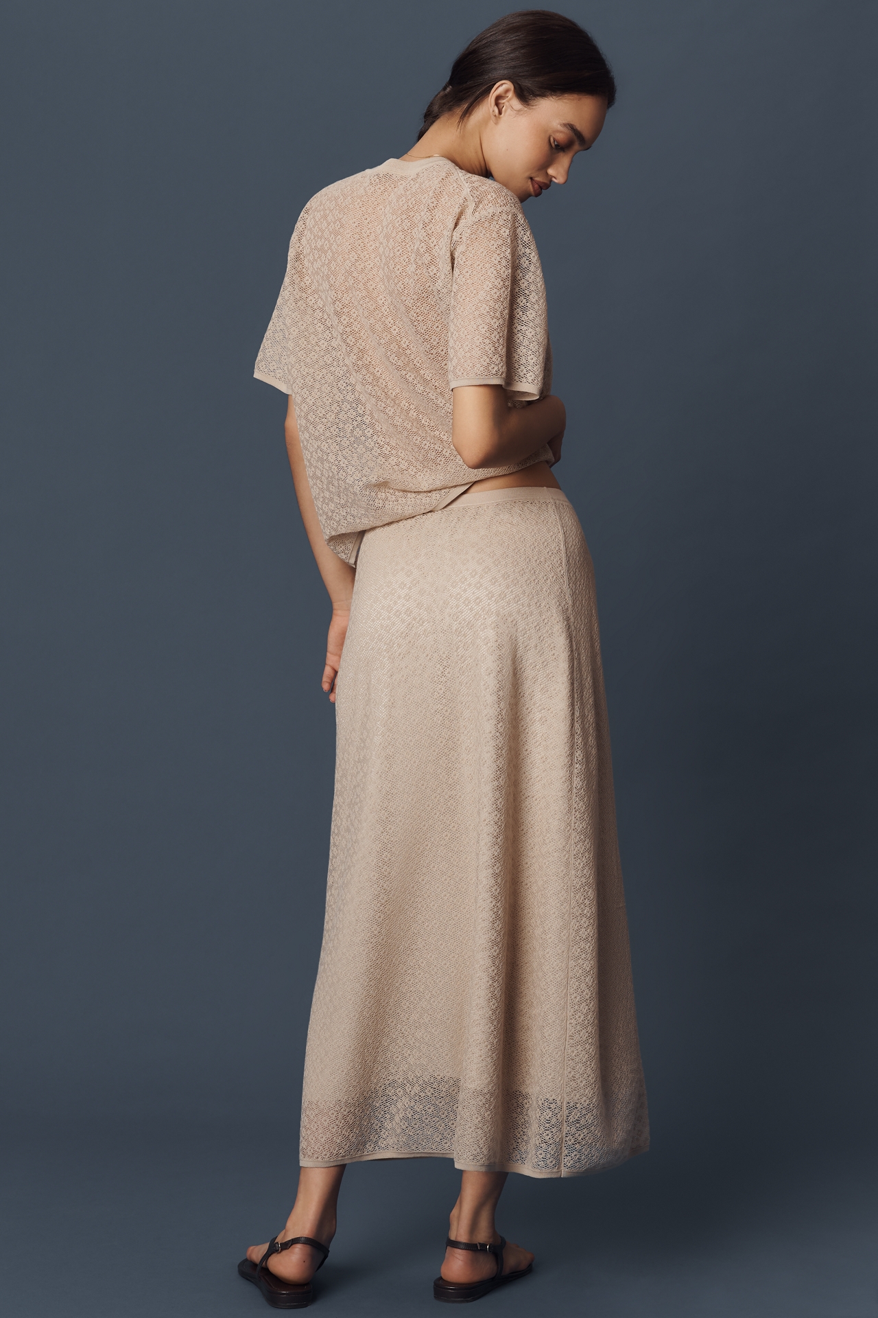 Theory Floral Lace A-Line Midi Skirt