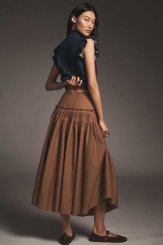 Theory Drop-Waist Accordion Yoke Midi Skirt #2