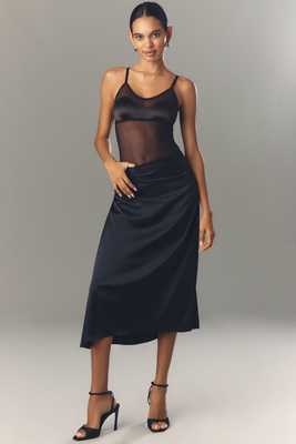 Theory Ruched Midi Skirt In Crushed Satin In Blue